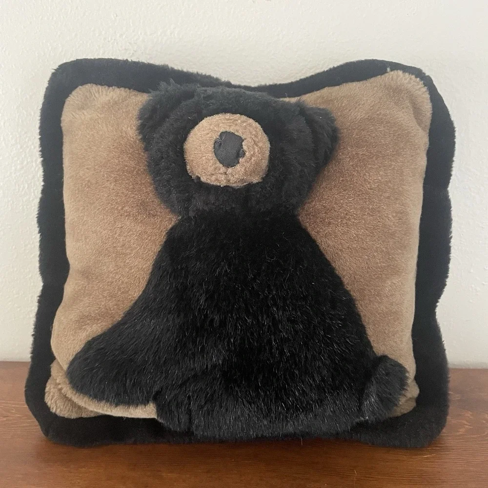 Vtg Jaag Plush Bear Pillow 11x11‎ Throw pillow Brown & Black